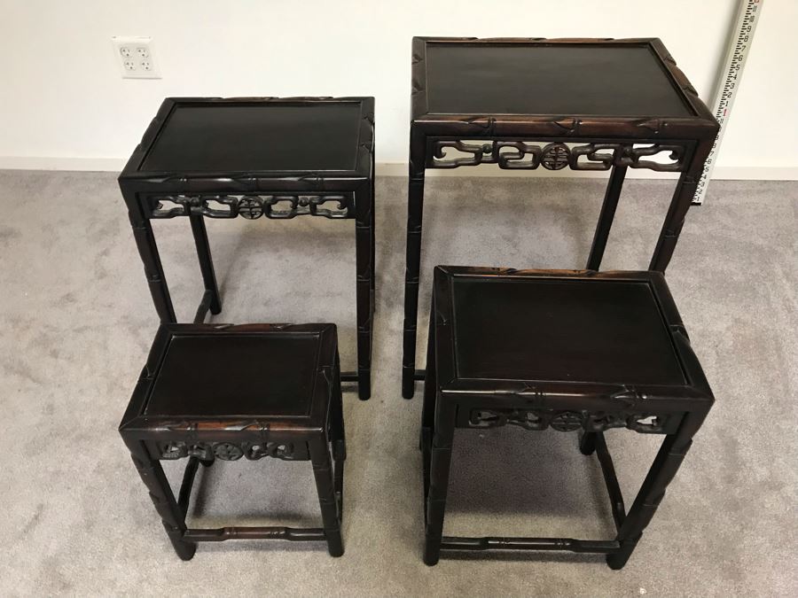 Set Of (4) Vintage Rosewood Chinese Hong Kong Nesting Tables [Photo 17]