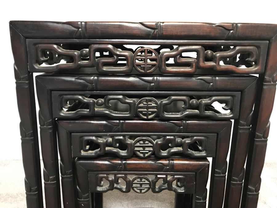 Set Of (4) Vintage Rosewood Chinese Hong Kong Nesting Tables [Photo 7]