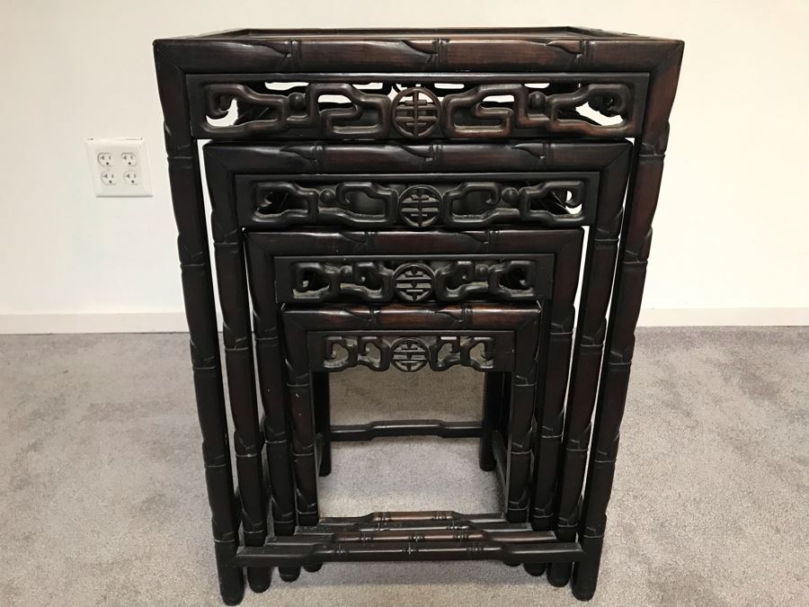 Set Of (4) Vintage Rosewood Chinese Hong Kong Nesting Tables [Photo 5]