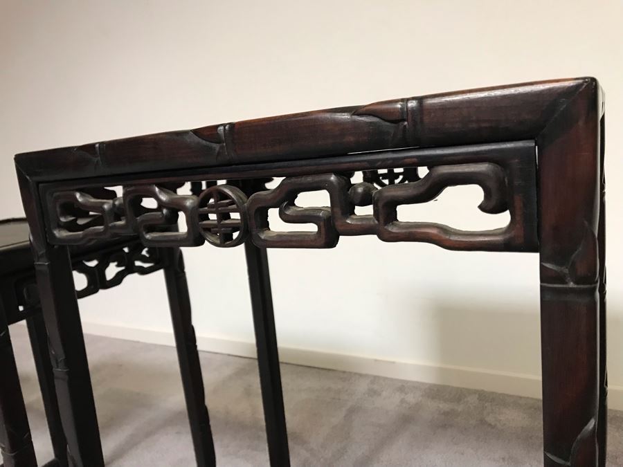 Set Of (4) Vintage Rosewood Chinese Hong Kong Nesting Tables [Photo 15]