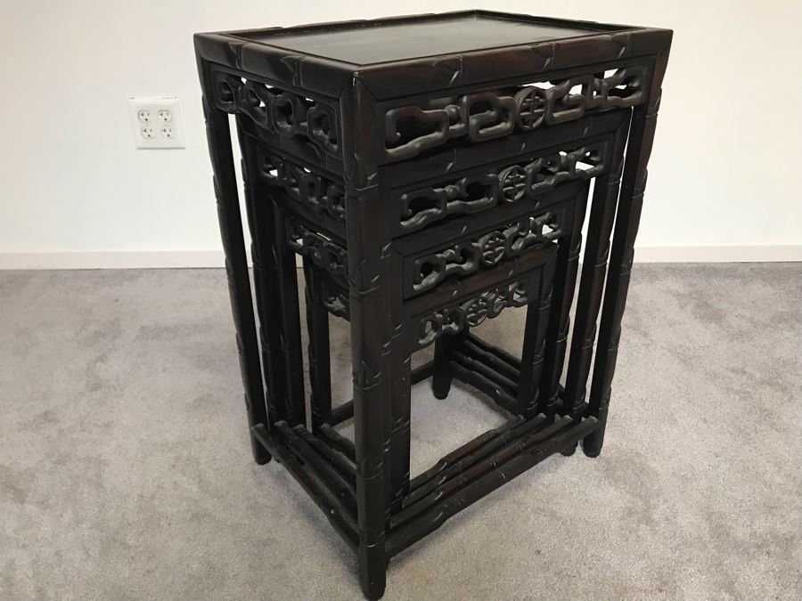Set Of (4) Vintage Rosewood Chinese Hong Kong Nesting Tables [Photo 9]