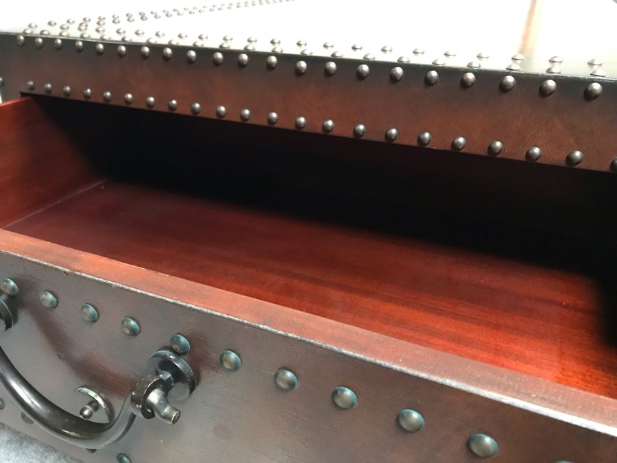 Stunning Ralph Lauren Coffee Table Decorated With Brass Nail Heads And Ball And Claw Feet With Two Side Drawers [Photo 15]