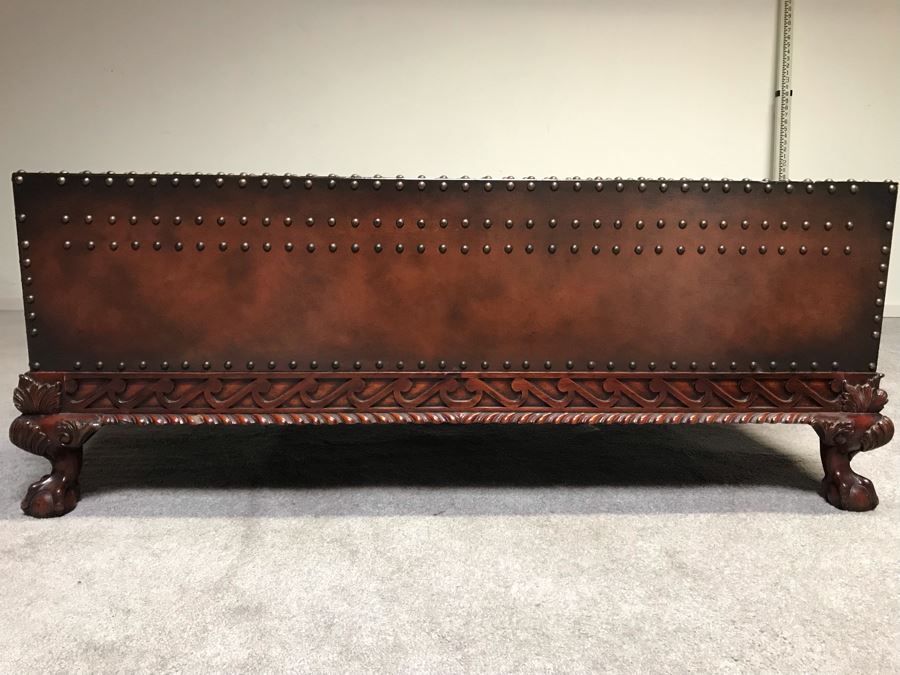 Stunning Ralph Lauren Coffee Table Decorated With Brass Nail Heads And Ball And Claw Feet With Two Side Drawers [Photo 8]