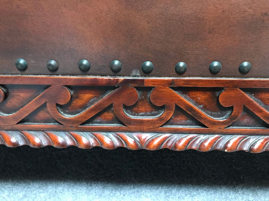 Stunning Ralph Lauren Coffee Table Decorated With Brass Nail Heads And Ball And Claw Feet With Two Side Drawers [Photo 10]