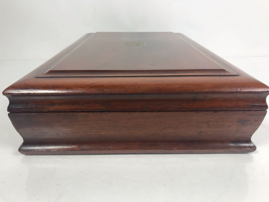 Antique Wooden Sewing Box With Brass Inlay, 1976 Two-Dollar Bill, Pair Of Vintage Tie Clips, Various English Coins - See Photos [Photo 33]