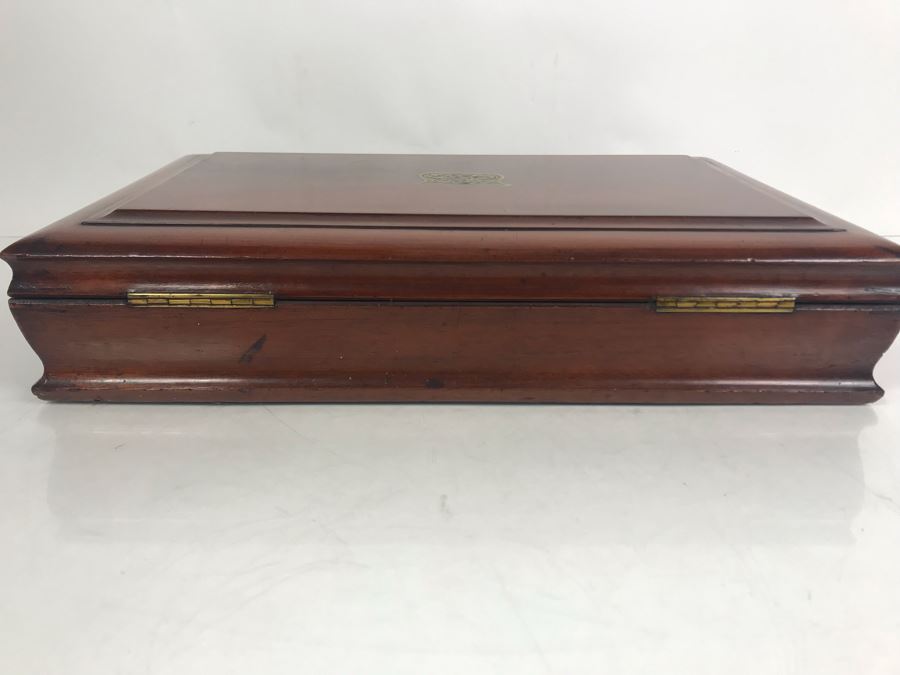 Antique Wooden Sewing Box With Brass Inlay, 1976 Two-Dollar Bill, Pair Of Vintage Tie Clips, Various English Coins - See Photos [Photo 34]