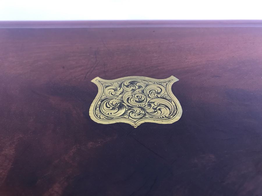 Antique Wooden Sewing Box With Brass Inlay, 1976 Two-Dollar Bill, Pair Of Vintage Tie Clips, Various English Coins - See Photos [Photo 28]