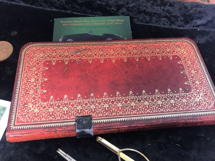 Antique Wooden Sewing Box With Brass Inlay, 1976 Two-Dollar Bill, Pair Of Vintage Tie Clips, Various English Coins - See Photos [Photo 22]