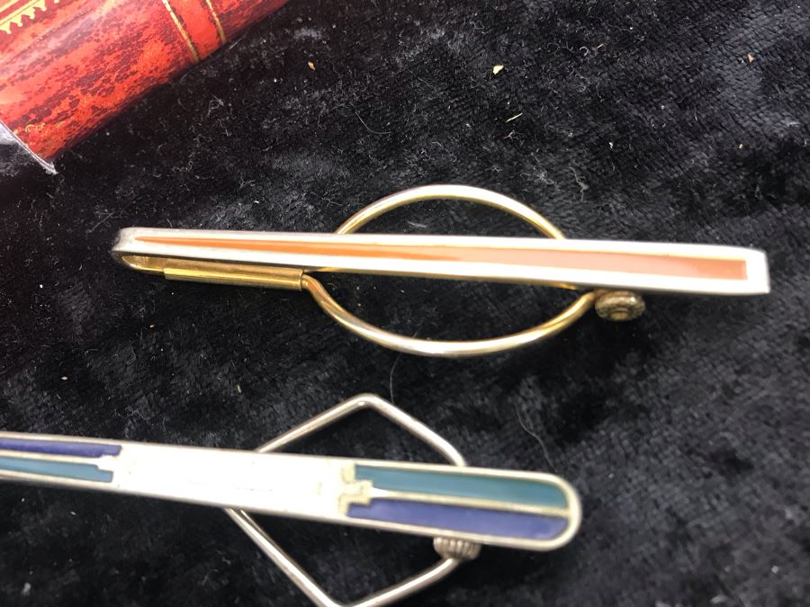 Antique Wooden Sewing Box With Brass Inlay, 1976 Two-Dollar Bill, Pair Of Vintage Tie Clips, Various English Coins - See Photos [Photo 19]