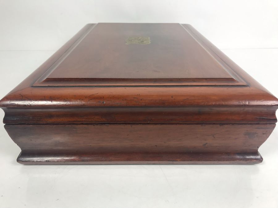 Antique Wooden Sewing Box With Brass Inlay, 1976 Two-Dollar Bill, Pair Of Vintage Tie Clips, Various English Coins - See Photos [Photo 31]