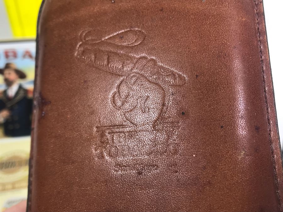 Yellow Cigar Caddy, Leather Liberty Tobacco Cigar Pouch, German Crytal Bleikristall Ashtray, Pair Of Pipe Cleaning Tools, Marines Havana Saver And Box Of Vintage Cigar Box Labels [Photo 9]