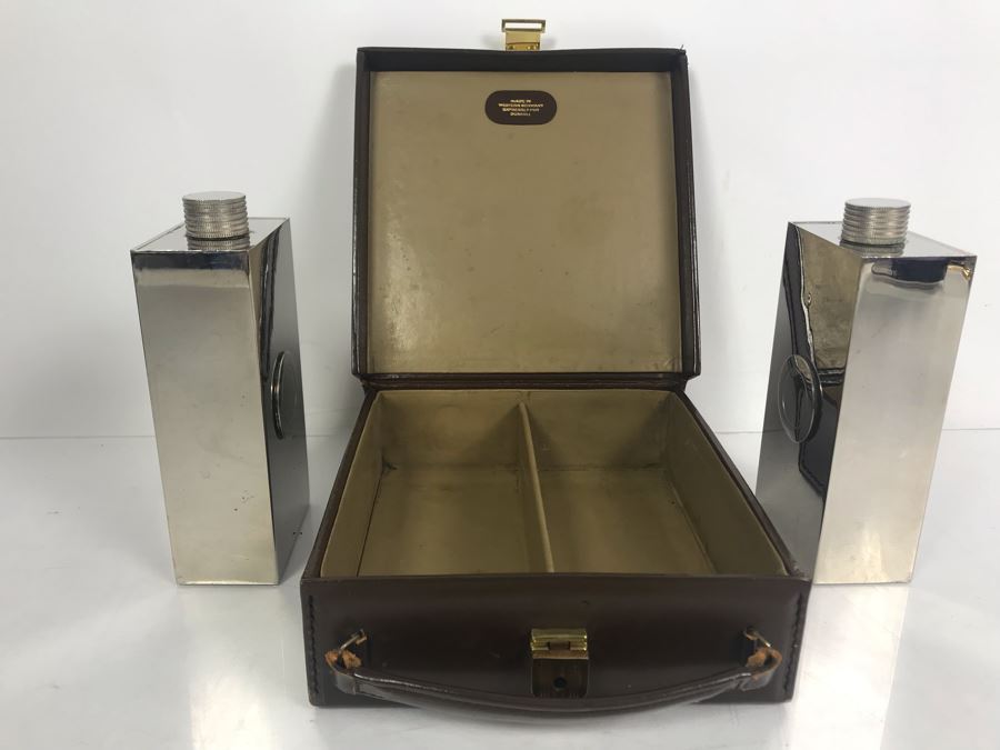 Vintage DUNHILL Pair Of 13oz Flasks Tin-Line Made In Germany With Leather Carrying Case [Photo 9]