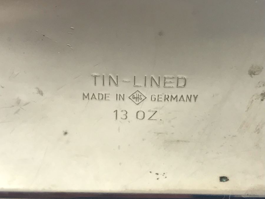 Vintage DUNHILL Pair Of 13oz Flasks Tin-Line Made In Germany With Leather Carrying Case [Photo 13]