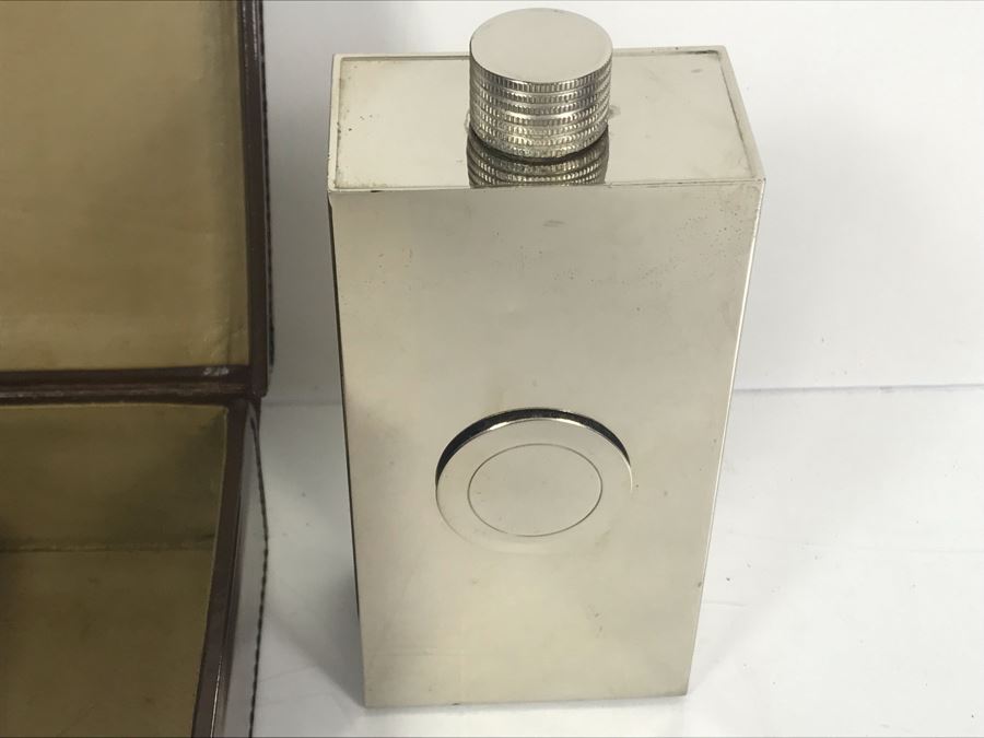 Vintage DUNHILL Pair Of 13oz Flasks Tin-Line Made In Germany With Leather Carrying Case [Photo 7]