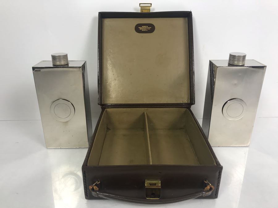 Vintage DUNHILL Pair Of 13oz Flasks Tin-Line Made In Germany With Leather Carrying Case [Photo 8]