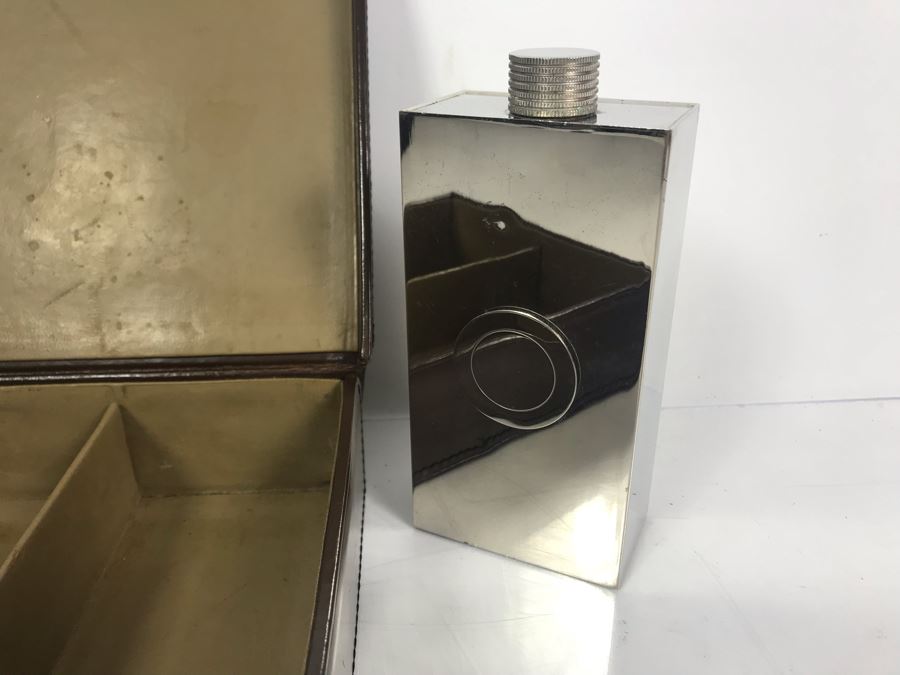 Vintage DUNHILL Pair Of 13oz Flasks Tin-Line Made In Germany With Leather Carrying Case [Photo 5]