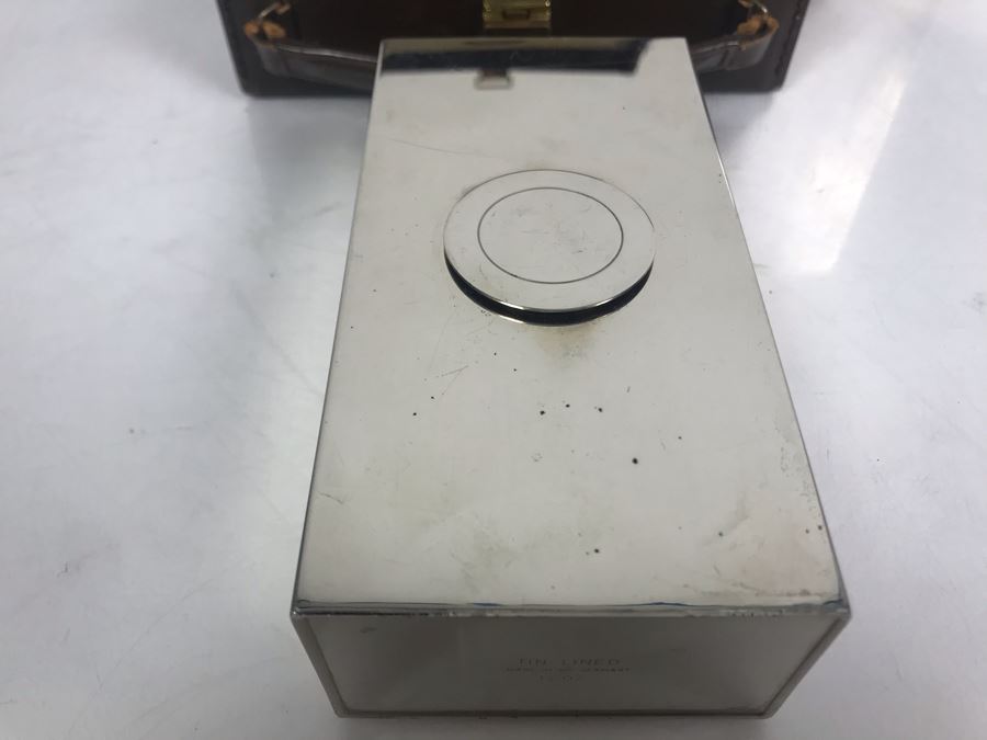 Vintage DUNHILL Pair Of 13oz Flasks Tin-Line Made In Germany With Leather Carrying Case [Photo 10]