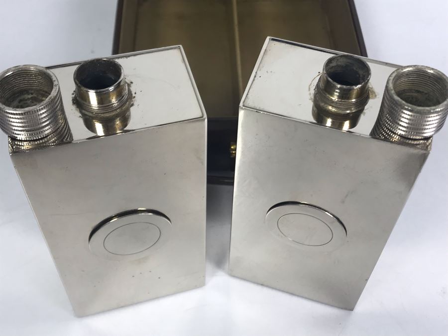 Vintage DUNHILL Pair Of 13oz Flasks Tin-Line Made In Germany With Leather Carrying Case [Photo 14]