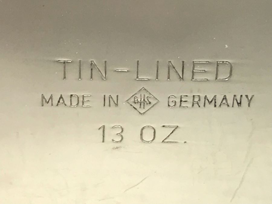 Vintage DUNHILL Pair Of 13oz Flasks Tin-Line Made In Germany With Leather Carrying Case [Photo 12]