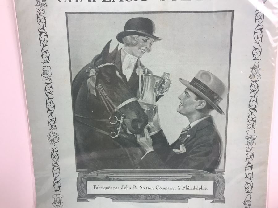 Olney Classic Straw Boater Hat With Ribbon Band And Bow Size 7 3/8' Made In England And Vintage Stetson Hat Advertisement [Photo 13]