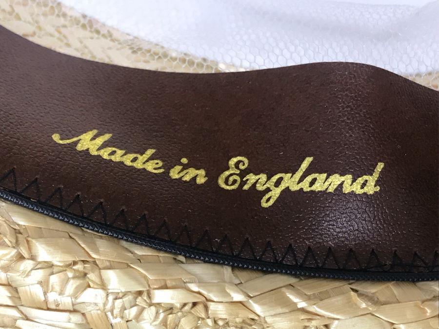 Olney Classic Straw Boater Hat With Ribbon Band And Bow Size 7 3/8' Made In England And Vintage Stetson Hat Advertisement [Photo 9]