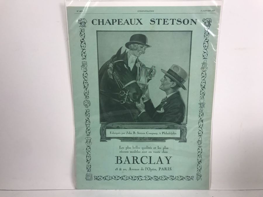 Olney Classic Straw Boater Hat With Ribbon Band And Bow Size 7 3/8' Made In England And Vintage Stetson Hat Advertisement [Photo 11]