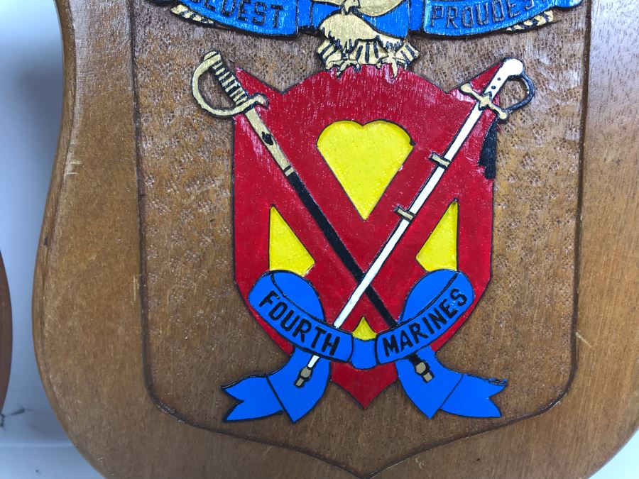 Pair Of Marines Hand Painted Carved Wooden Wall Plaques: Marine Amphibious Unit And Fourth Marines [Photo 4]
