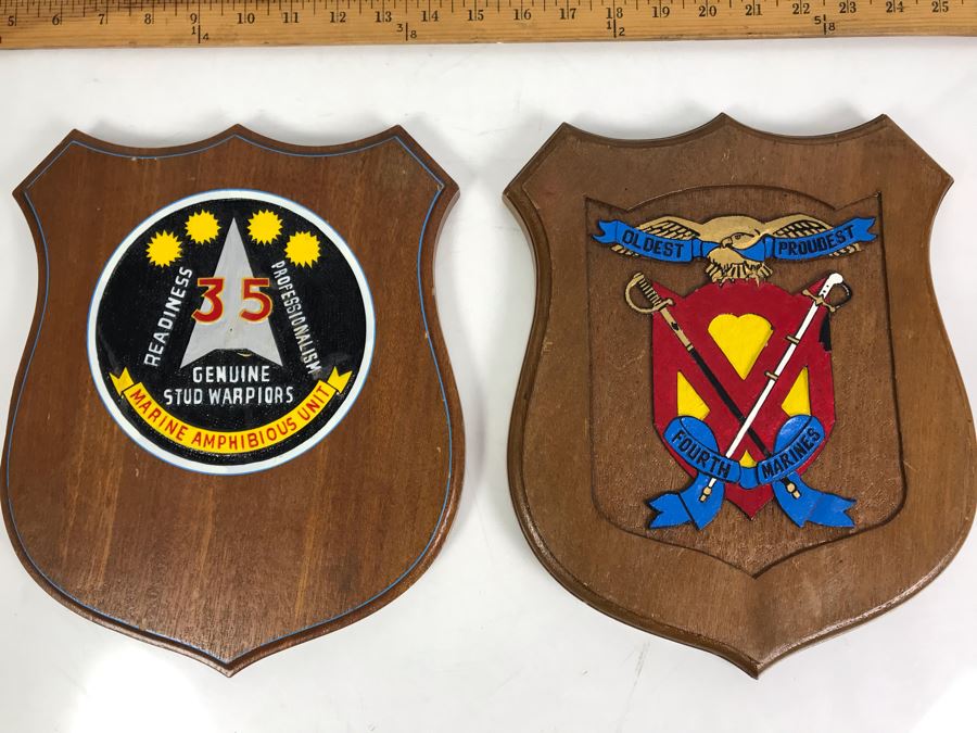 Pair Of Marines Hand Painted Carved Wooden Wall Plaques: Marine Amphibious Unit And Fourth Marines [Photo 10]
