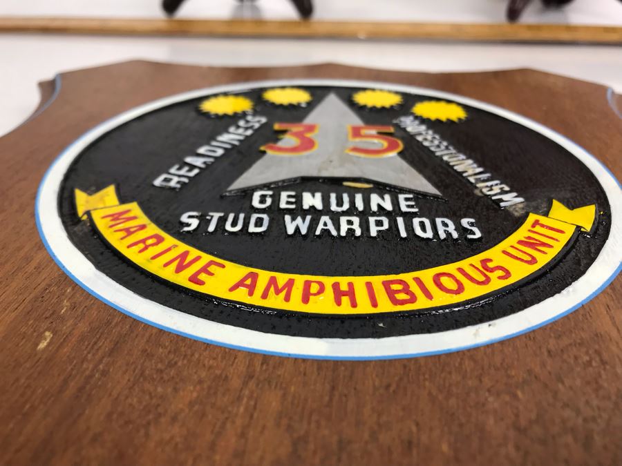 Pair Of Marines Hand Painted Carved Wooden Wall Plaques: Marine Amphibious Unit And Fourth Marines [Photo 7]