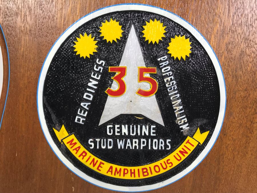 Pair Of Marines Hand Painted Carved Wooden Wall Plaques: Marine Amphibious Unit And Fourth Marines [Photo 6]