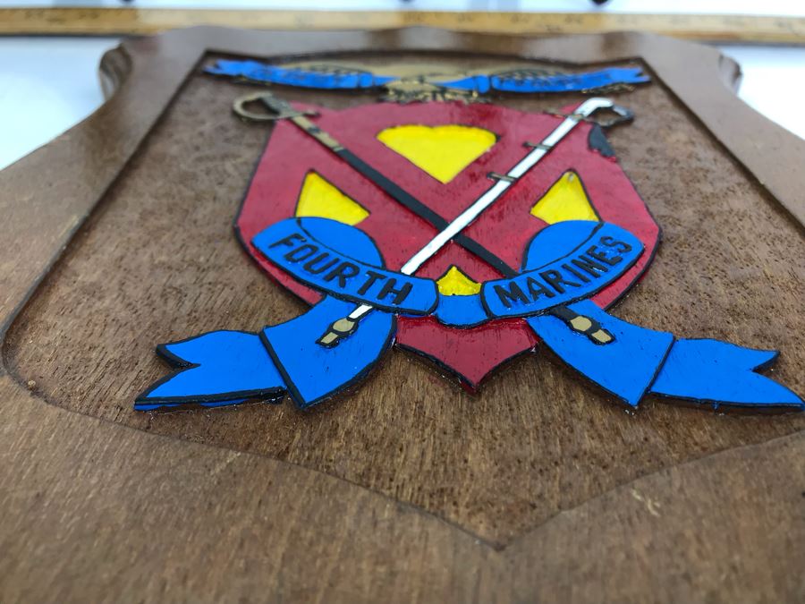 Pair Of Marines Hand Painted Carved Wooden Wall Plaques: Marine Amphibious Unit And Fourth Marines [Photo 8]