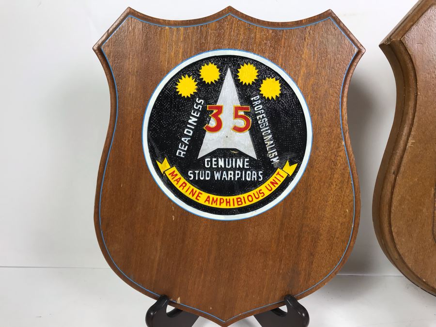 Pair Of Marines Hand Painted Carved Wooden Wall Plaques: Marine Amphibious Unit And Fourth Marines [Photo 5]