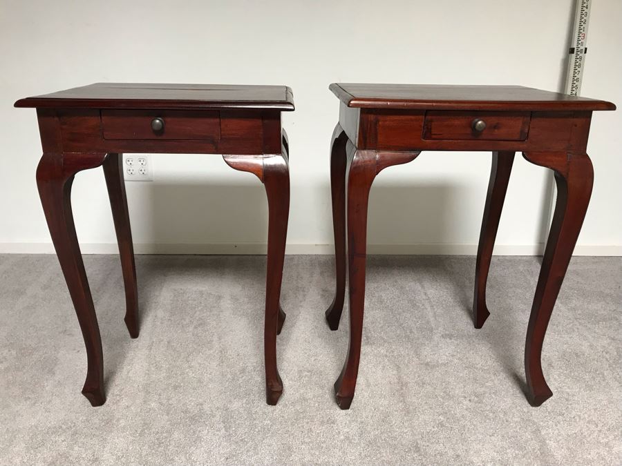 Pair Of Wooden Side Tables With Drawer 1'9.5' X 1'4.5' X 2'7' [Photo 3]