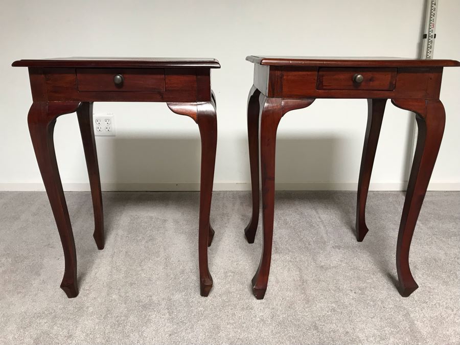 Pair Of Wooden Side Tables With Drawer 1'9.5' X 1'4.5' X 2'7'