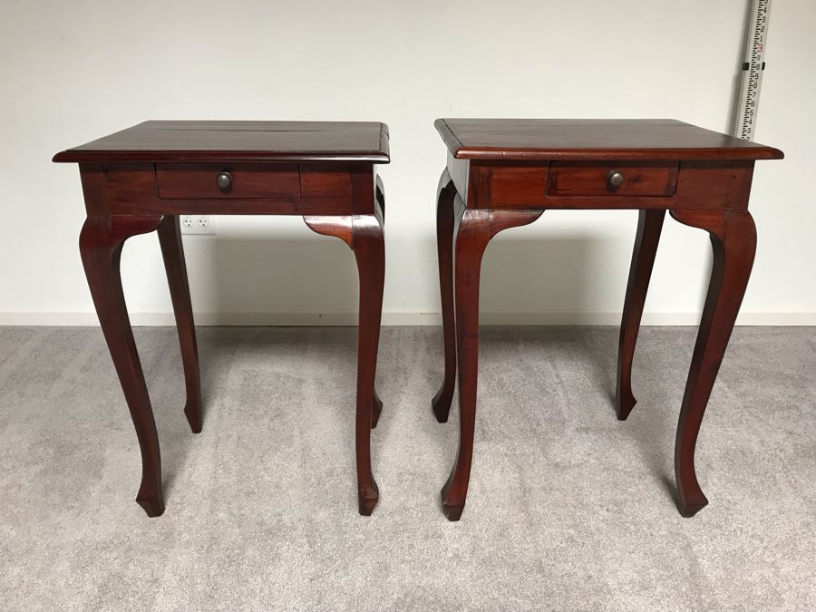 Pair Of Wooden Side Tables With Drawer 1'9.5' X 1'4.5' X 2'7' [Photo 4]