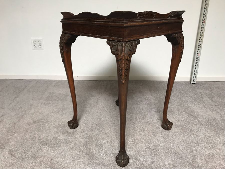Vintage Carved Oak Table With Ball And Claw Feet By Superior Tables Brooklyn, NY - Slight Chip On Top Of Table - See Photos [Photo 6]