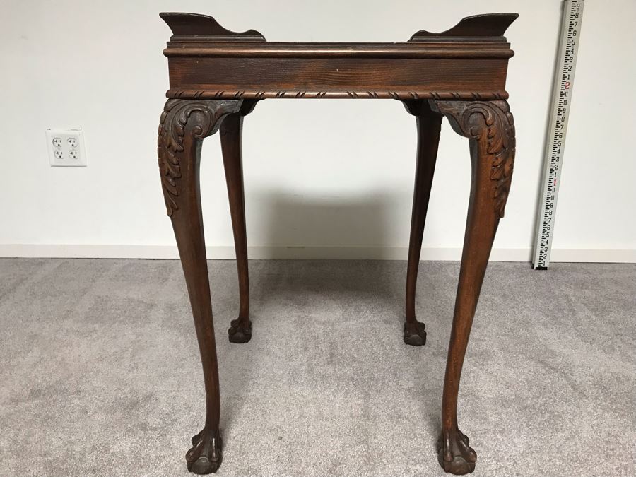 Vintage Carved Oak Table With Ball And Claw Feet By Superior Tables Brooklyn, NY - Slight Chip On Top Of Table - See Photos [Photo 1]