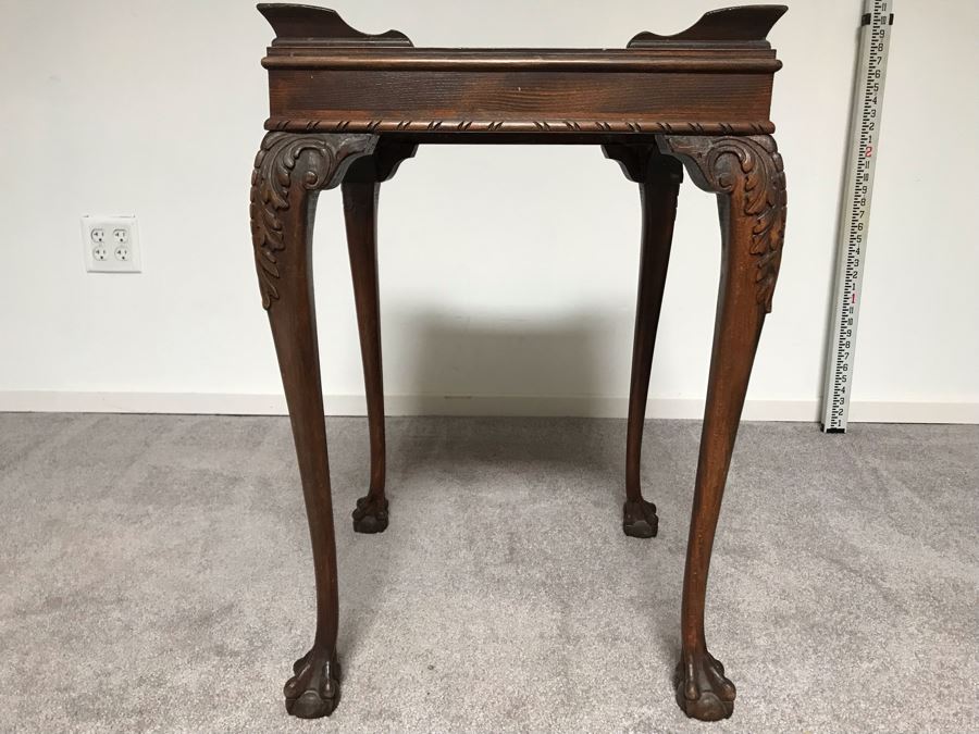 Vintage Carved Oak Table With Ball And Claw Feet By Superior Tables Brooklyn, NY - Slight Chip On Top Of Table - See Photos [Photo 4]