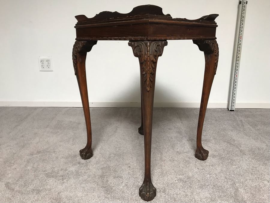 Vintage Carved Oak Table With Ball And Claw Feet By Superior Tables Brooklyn, NY - Slight Chip On Top Of Table - See Photos [Photo 7]
