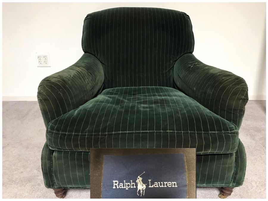 Vintage Green Upholstered Ralph Lauren Armchair With Down Feathers [Photo 1]