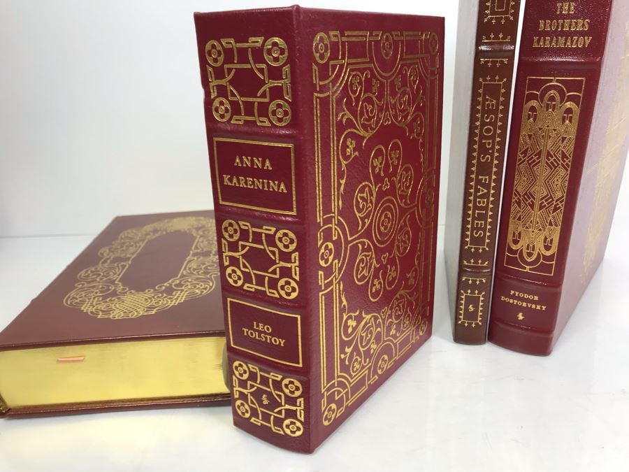 Set Of (4) Easton Press Collector's Edition Genuine Leather Books: The Histories Of William Shakespeare, Anna Karenina By Leo Tolstoy, Aesop's Fables And The Brothers Karamazov By Fyodor Dostoevsky [Photo 7]