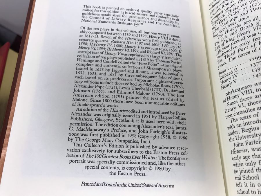 Set Of (4) Easton Press Collector's Edition Genuine Leather Books: The Histories Of William Shakespeare, Anna Karenina By Leo Tolstoy, Aesop's Fables And The Brothers Karamazov By Fyodor Dostoevsky [Photo 5]