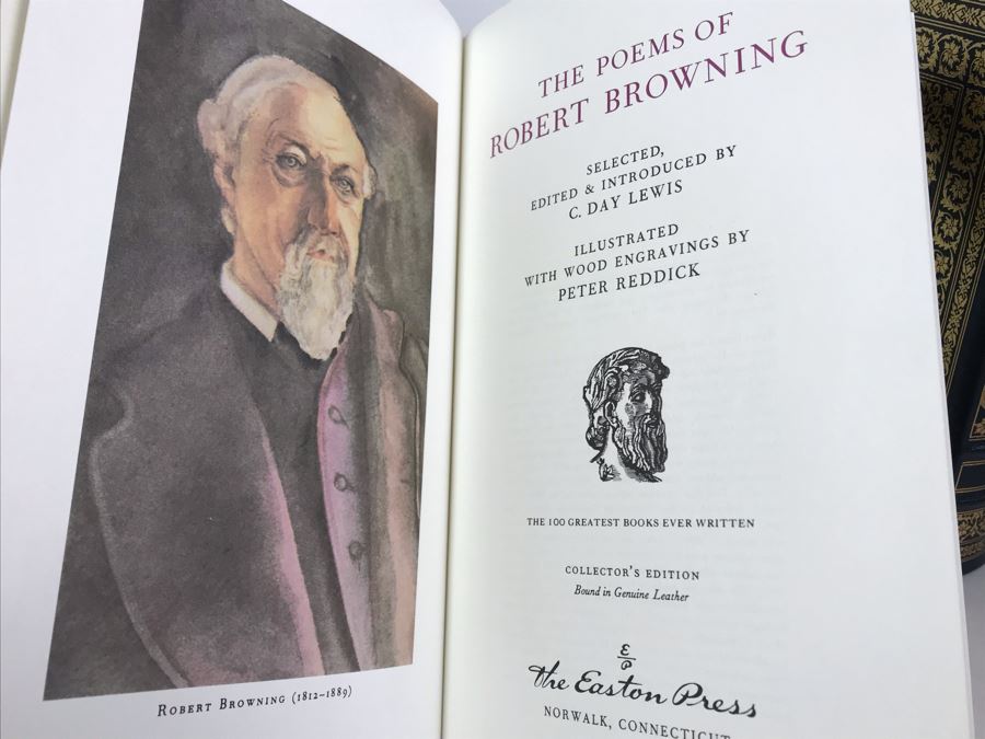 Set Of (4) Easton Press Collector's Edition Genuine Leather Books: Robinson Crusoe By Daniel Defoe, Lady Chatterley's Lover By D.H. Lawrence, The Poems Of Robert Browning And Billy Budd By Benito Cereno [Photo 12]