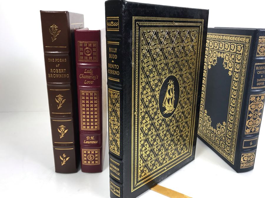 Set Of (4) Easton Press Collector's Edition Genuine Leather Books: Robinson Crusoe By Daniel Defoe, Lady Chatterley's Lover By D.H. Lawrence, The Poems Of Robert Browning And Billy Budd By Benito Cereno [Photo 4]