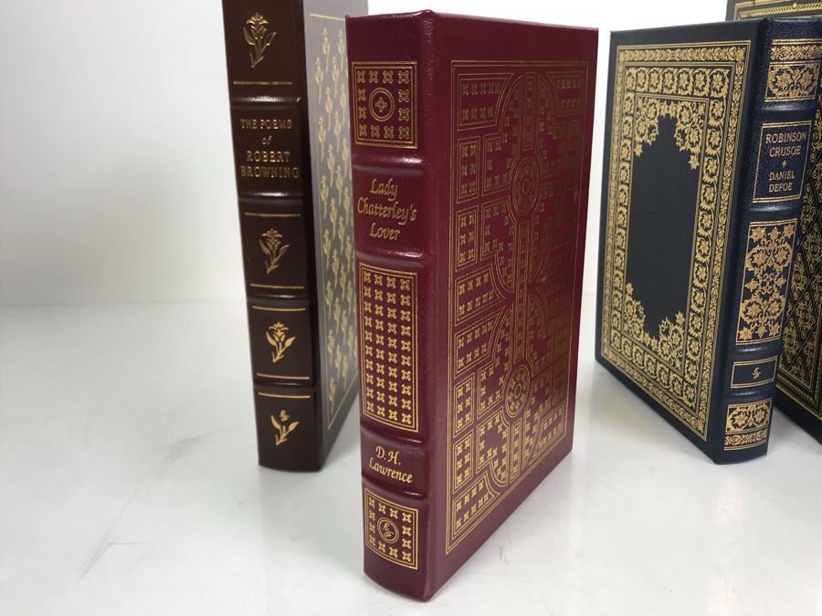 Set Of (4) Easton Press Collector's Edition Genuine Leather Books: Robinson Crusoe By Daniel Defoe, Lady Chatterley's Lover By D.H. Lawrence, The Poems Of Robert Browning And Billy Budd By Benito Cereno [Photo 8]