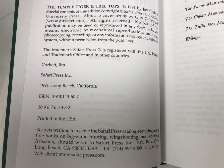 Safari Press Book Collection By Jim Corbett: Temple Tiger & Tree Tops, My India, Man-Eaters Of Kumaon And Jungle Lore - Retails For $100 [Photo 8]