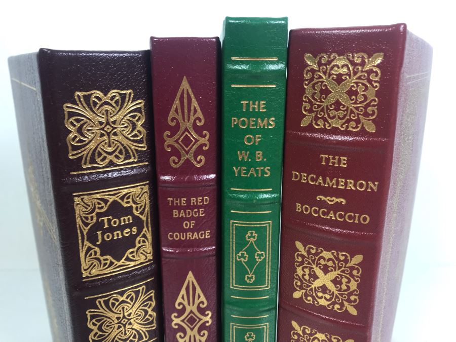 Set Of (4) Easton Press Collector's Edition Genuine Leather Books: The History Of Tom Jones A Foundling By Henry Fielding, The Red Badge Of Courage By Stephen Crane, The Poems Of W.B. Yeats And The Decameron By Boccaccio [Photo 2]