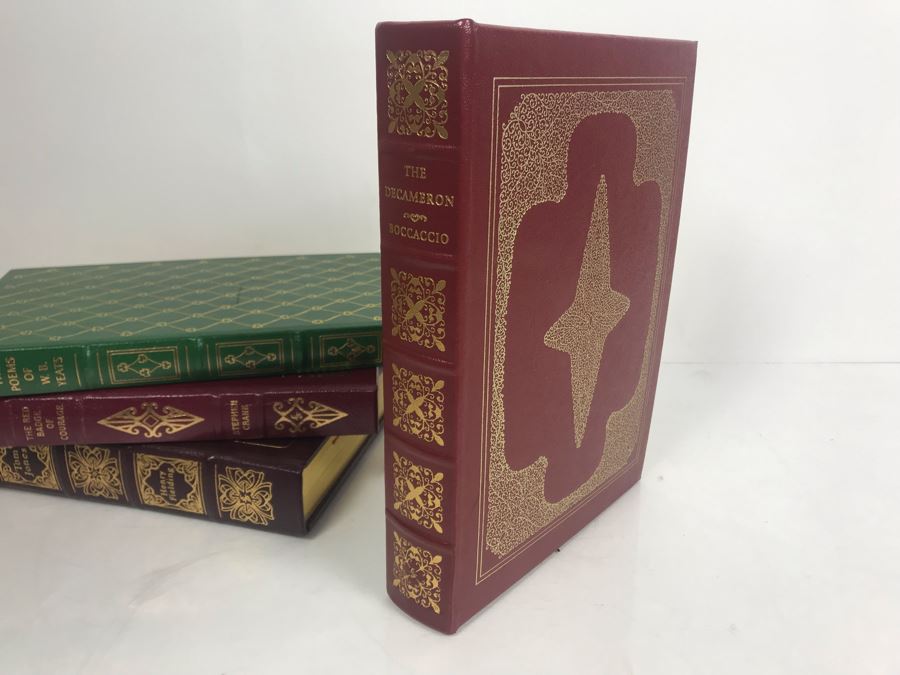 Set Of (4) Easton Press Collector's Edition Genuine Leather Books: The History Of Tom Jones A Foundling By Henry Fielding, The Red Badge Of Courage By Stephen Crane, The Poems Of W.B. Yeats And The Decameron By Boccaccio [Photo 12]
