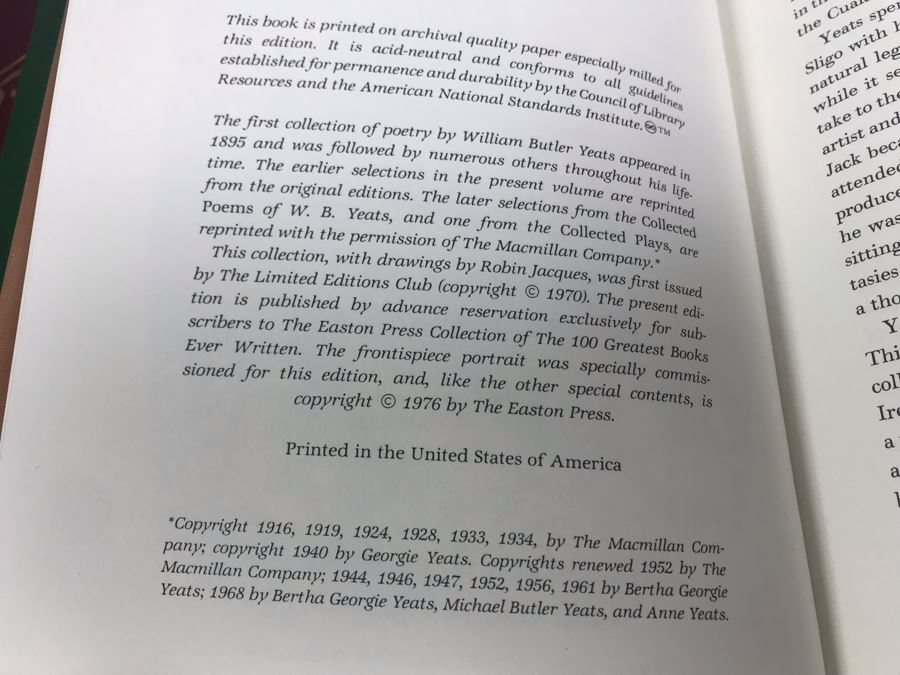 Set Of (4) Easton Press Collector's Edition Genuine Leather Books: The History Of Tom Jones A Foundling By Henry Fielding, The Red Badge Of Courage By Stephen Crane, The Poems Of W.B. Yeats And The Decameron By Boccaccio [Photo 11]