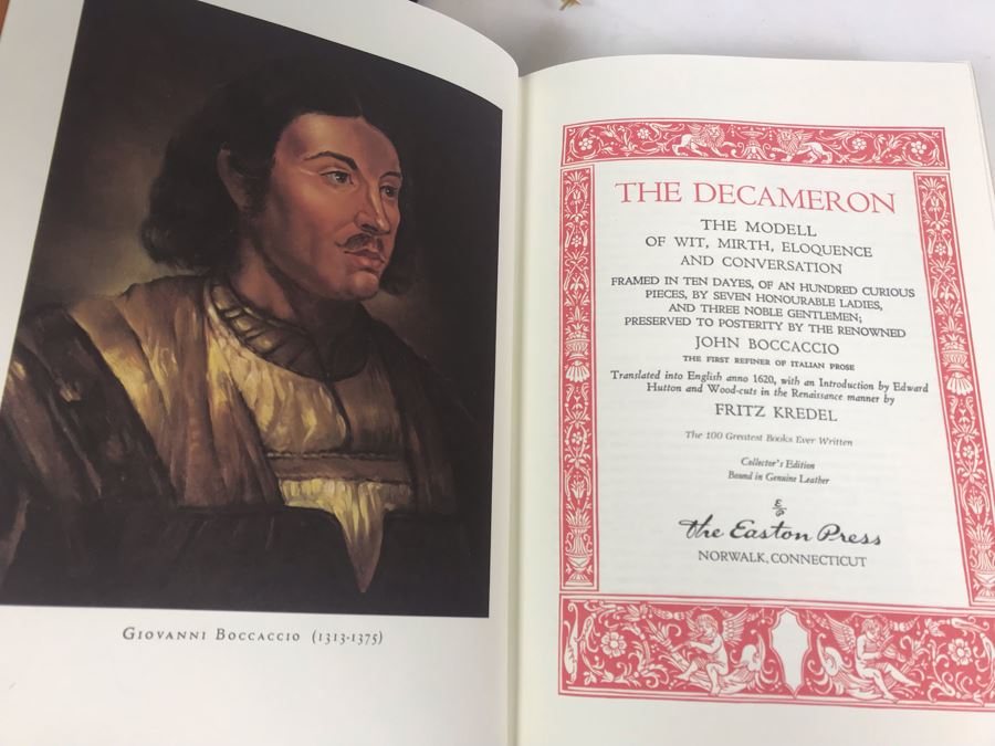 Set Of (4) Easton Press Collector's Edition Genuine Leather Books: The History Of Tom Jones A Foundling By Henry Fielding, The Red Badge Of Courage By Stephen Crane, The Poems Of W.B. Yeats And The Decameron By Boccaccio [Photo 13]